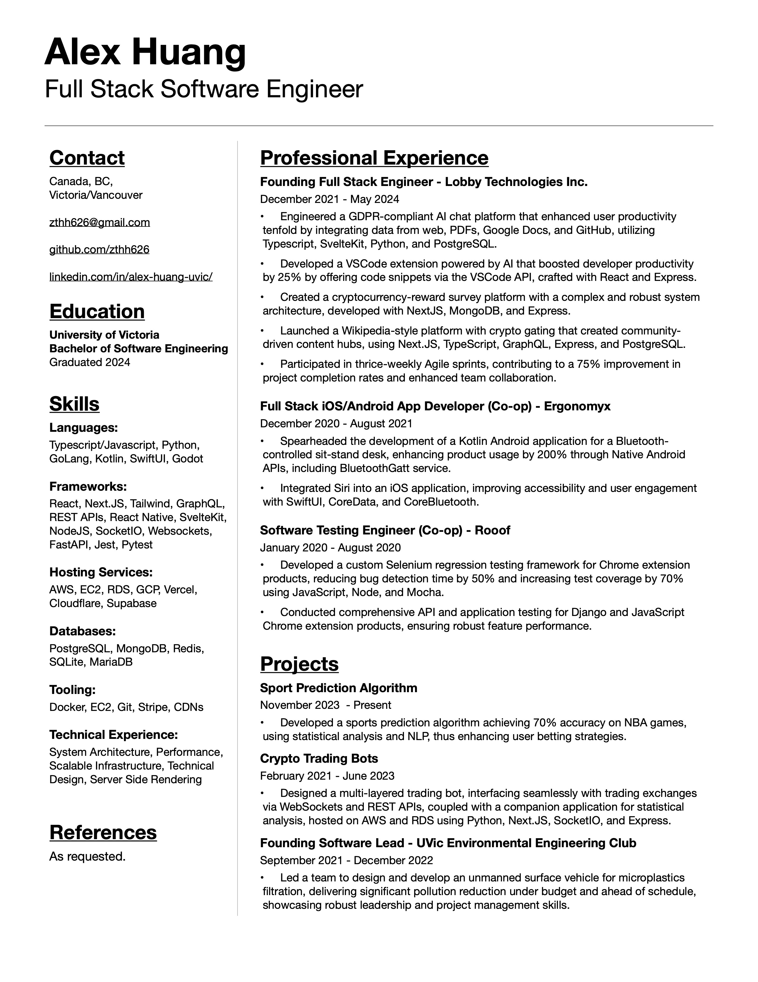 Alex Huang's Resume